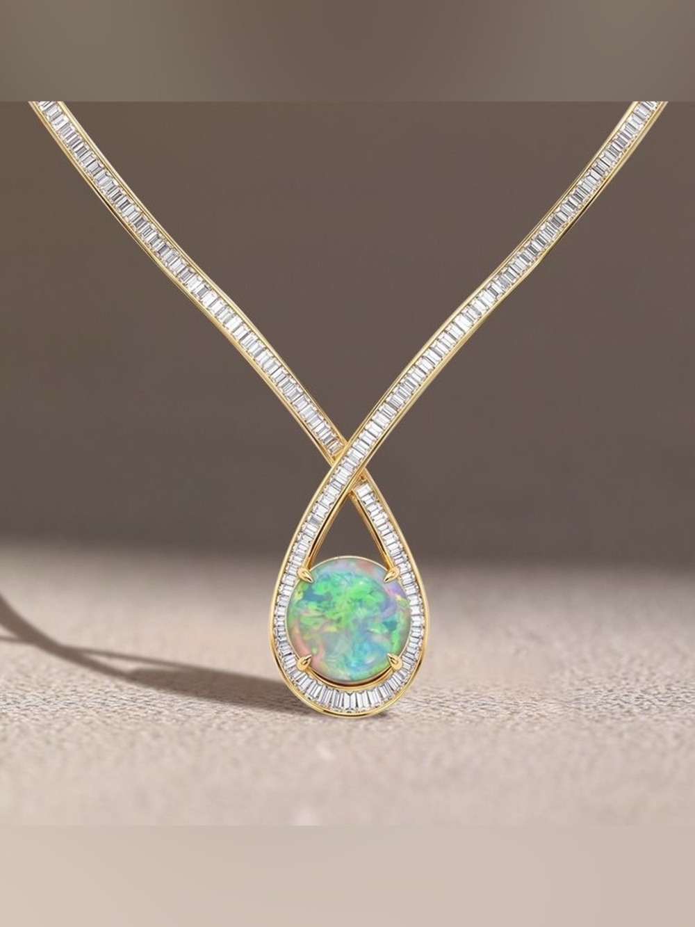 Gold Opal Teardrop Pendant Necklace - Green Opal